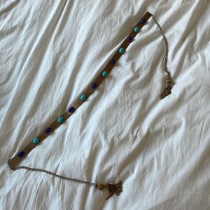 Vintage metal belt with blue and turquoise cabochons